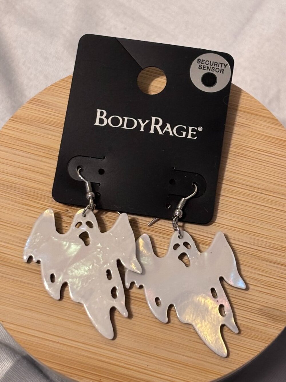 Body Rage Iridescent White Ghost Dangle Earrings Halloween NWT